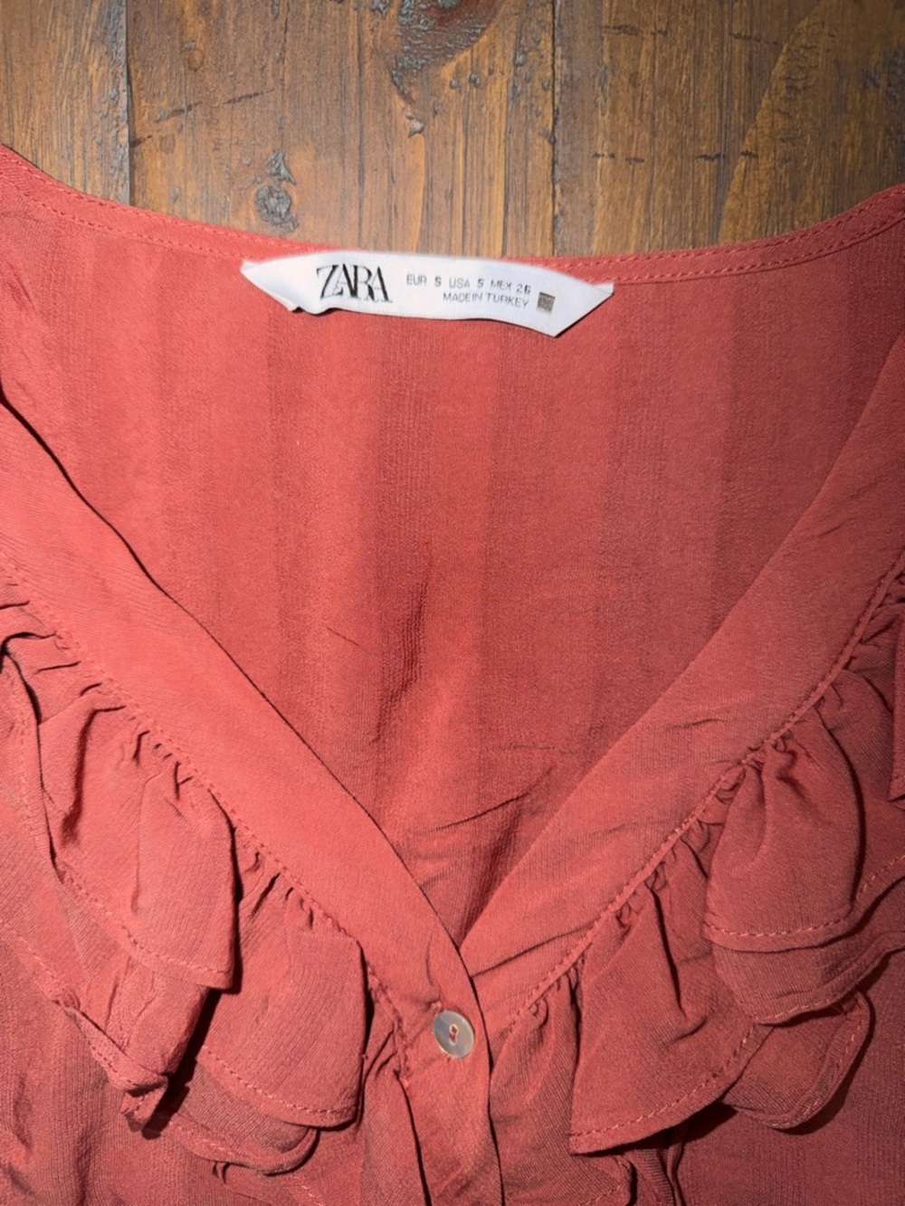 Zara Rust Ruffle V-Neck Button-Down Blouse - Picture 3 of 4